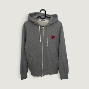 Comme des Garcons Play Zip Hoodie Red Heart Grey Small